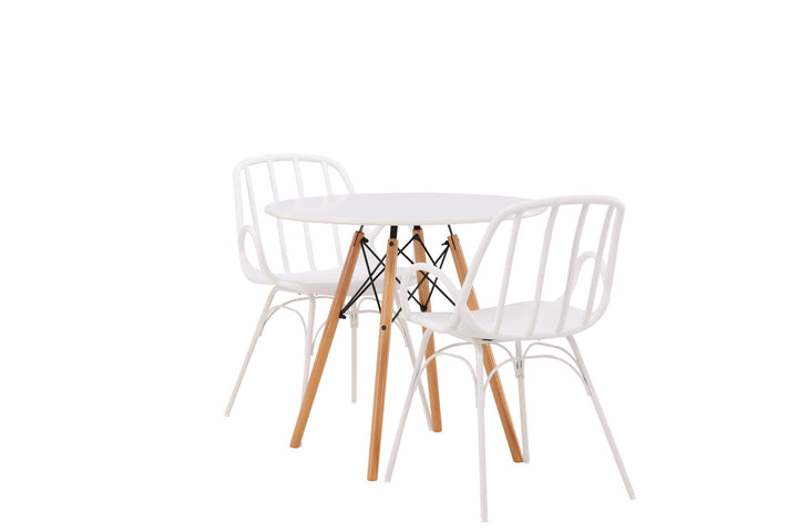 Venture Home Danburi Dining Table - Woodlook / Woodlook MDF +Dyrön Dining Chair - White Polypropylene _2