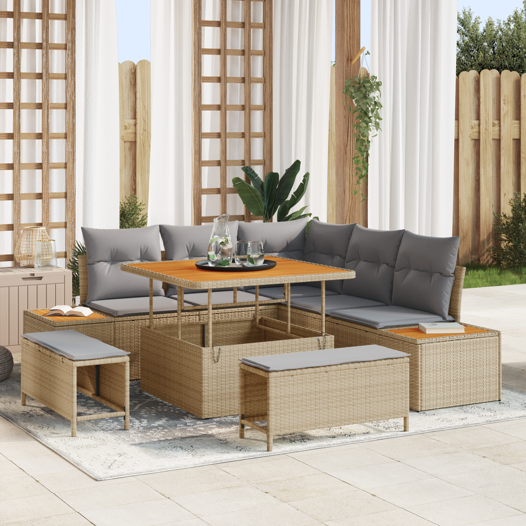 Havesofa Sæt med pude 8 pcs Beige og lys grå
