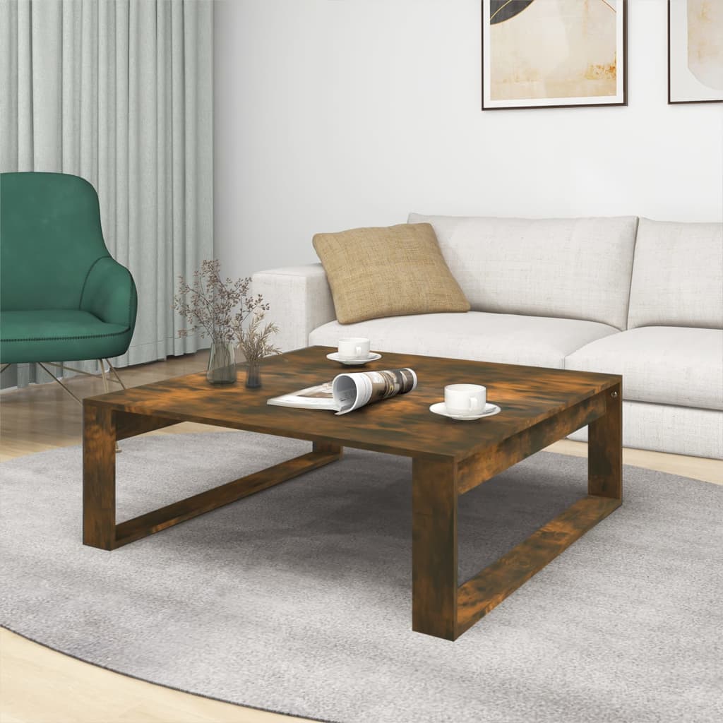 sofabord 100x100x35 cm konstrueret træ røget egetræsfarve