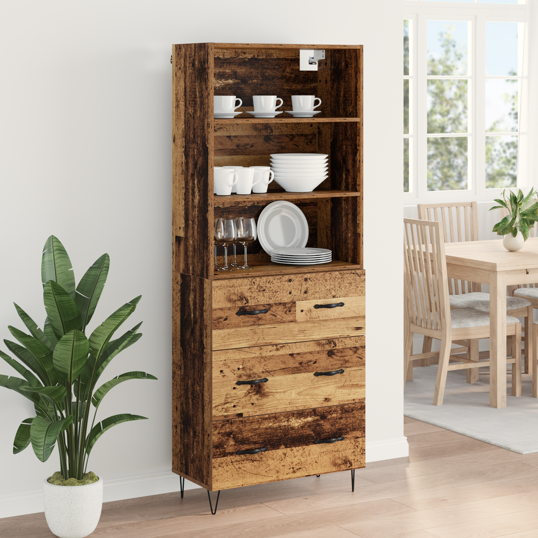 Highboard med skuffe 2 pcs Gammelt træ Konstrueret træ