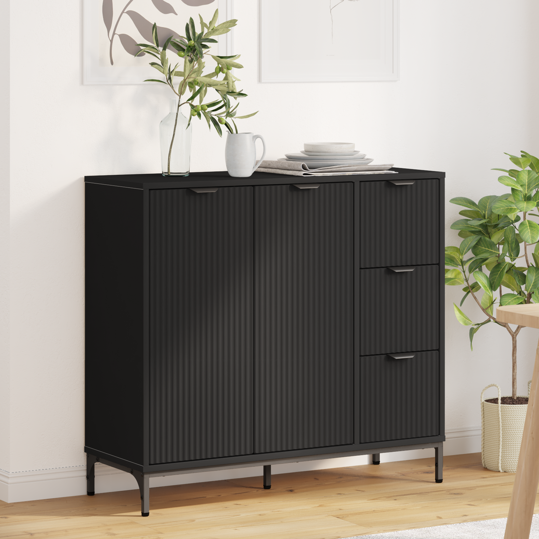 Sideboard med skuffe Sort 89,5 x 33 x 82 cm Konstrueret træ