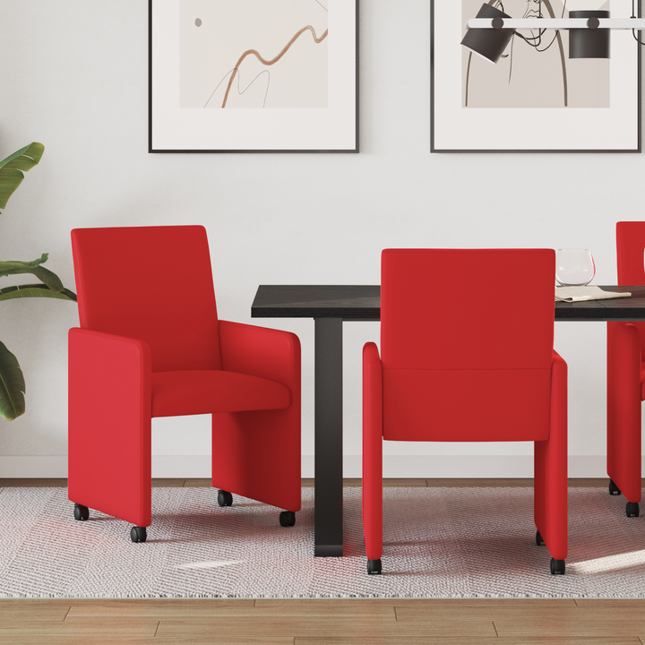 Spisebordsstole med hjul 2 pcs Rød 57 x 66 x 94 cm Kunstlæder