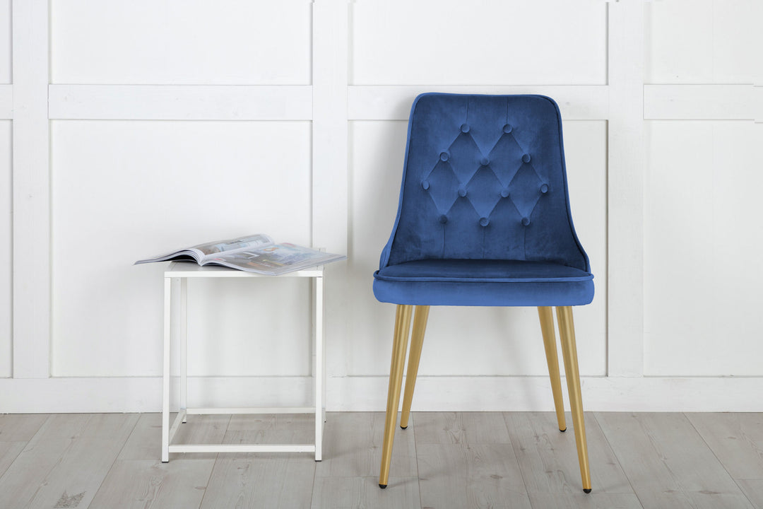 Venture Home Velvet Lyx Matstol 2-pack - Matt Mässing / Blå Sammet