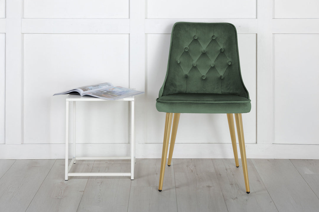 Venture Home Velvet Lyx Matstol 2-pack - Matt Mässing / Mossgrön Sammet