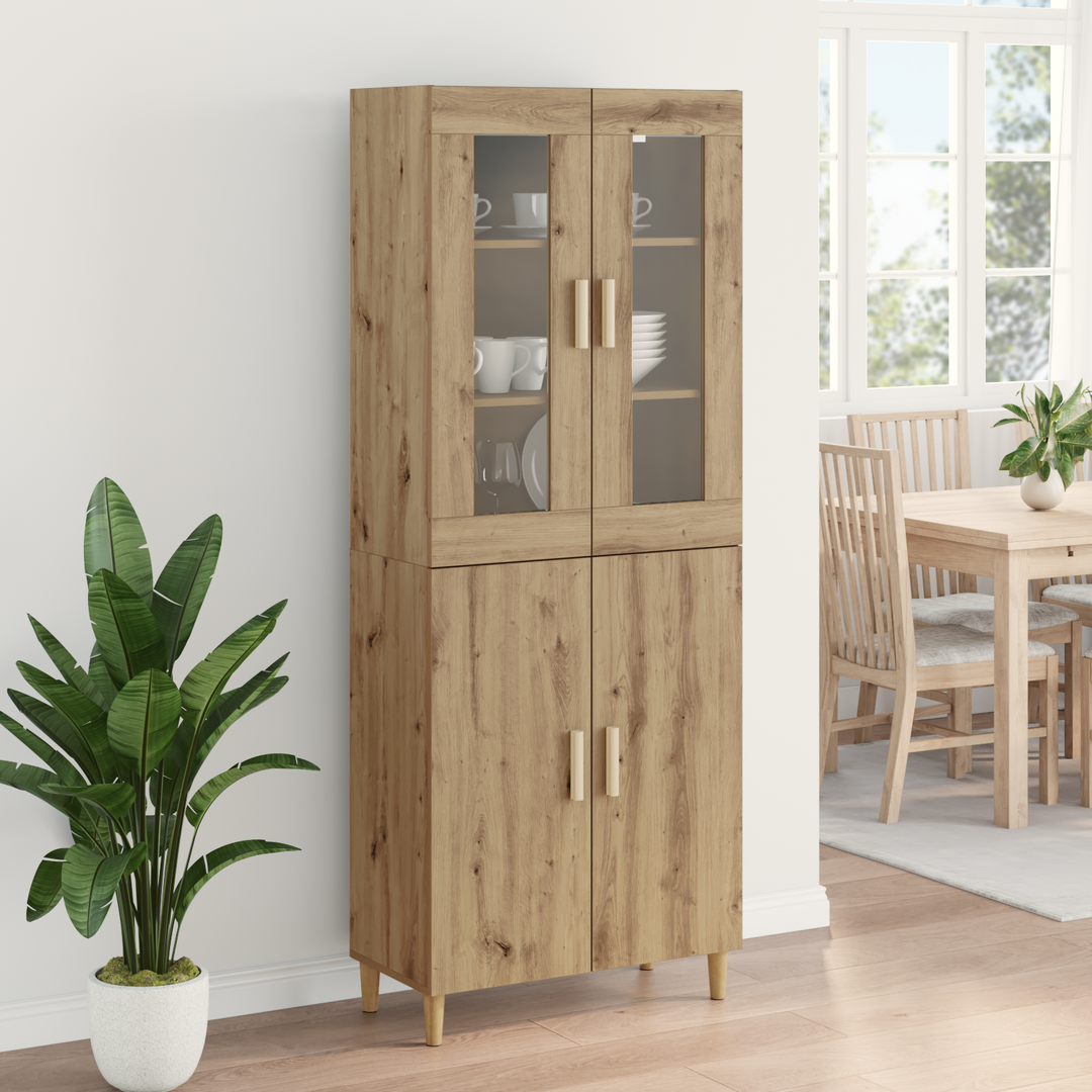 Highboard Artisan Egetræ 69,5 x 34 x 180 cm Ingeniørtræ og glas