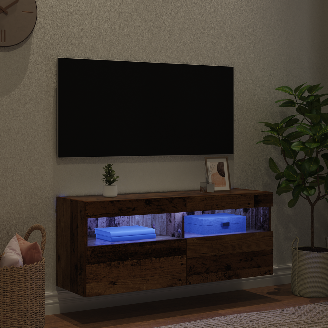TV vægskab med LED Gammelt træ 100 x 30 x 40 cm Konstrueret træ