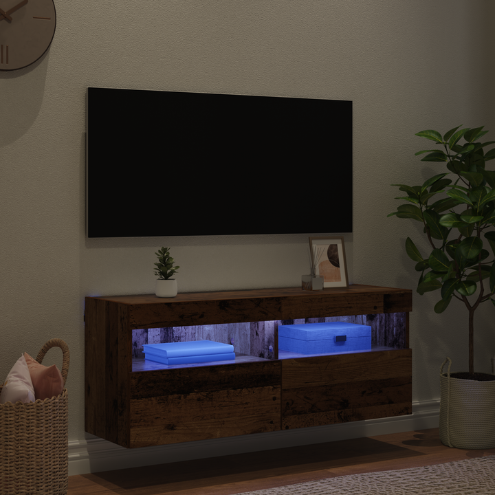 TV vægskab med LED Gammelt træ 100 x 30 x 40 cm Konstrueret træ