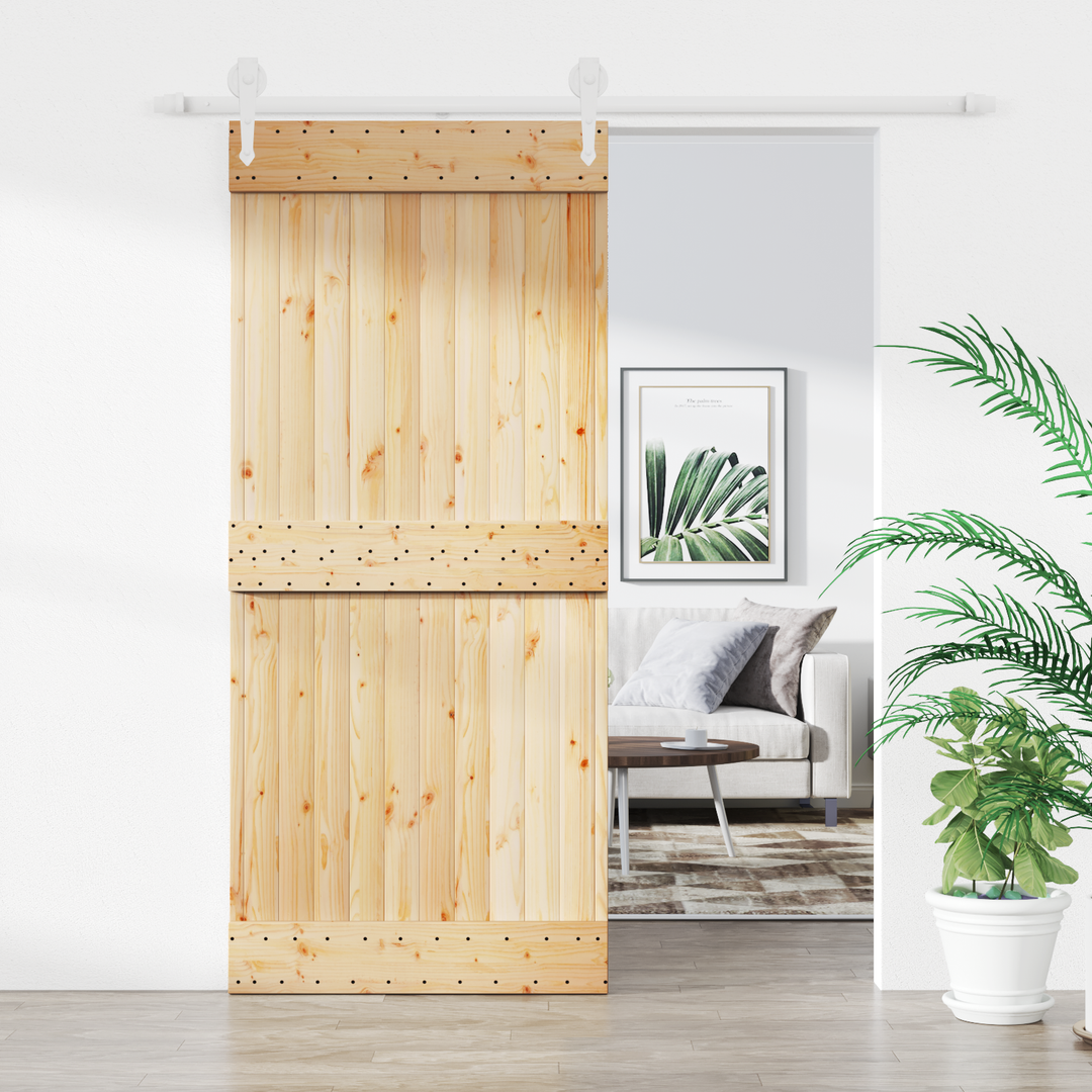 Skydedør Natur og hvid 90 x 210 cm Massivt Fyrretræ