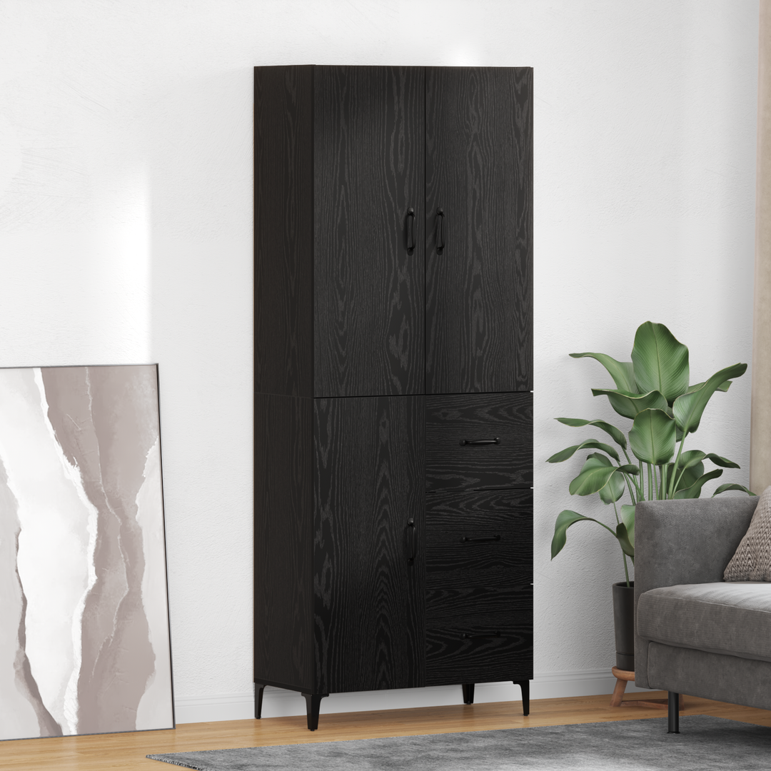 Highboard med skuffe Sort eg 69,5 x 34 x 180 cm Konstrueret træ