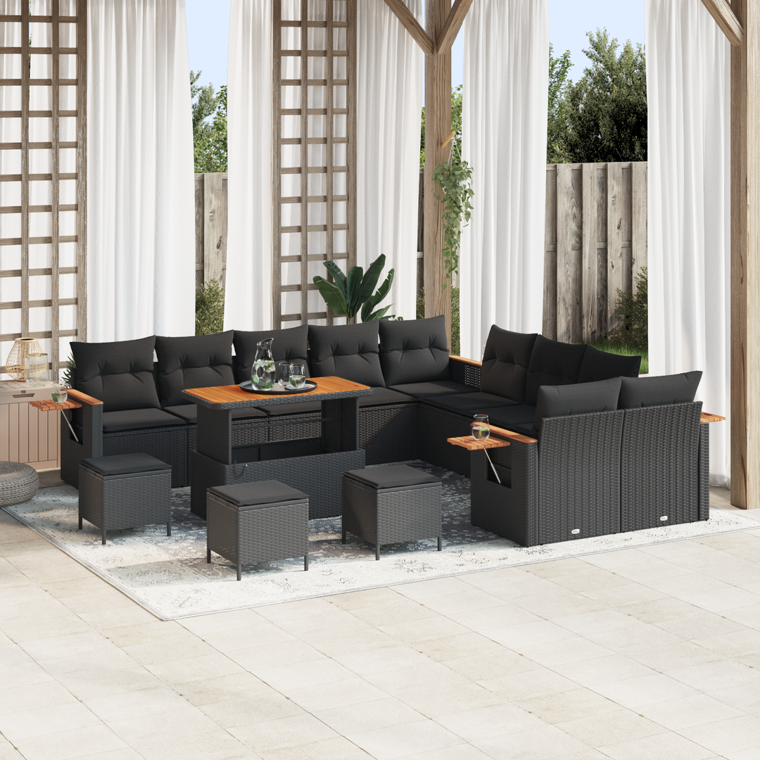 Havesofa Sæt med pude 18 pcs Sort polyrattan