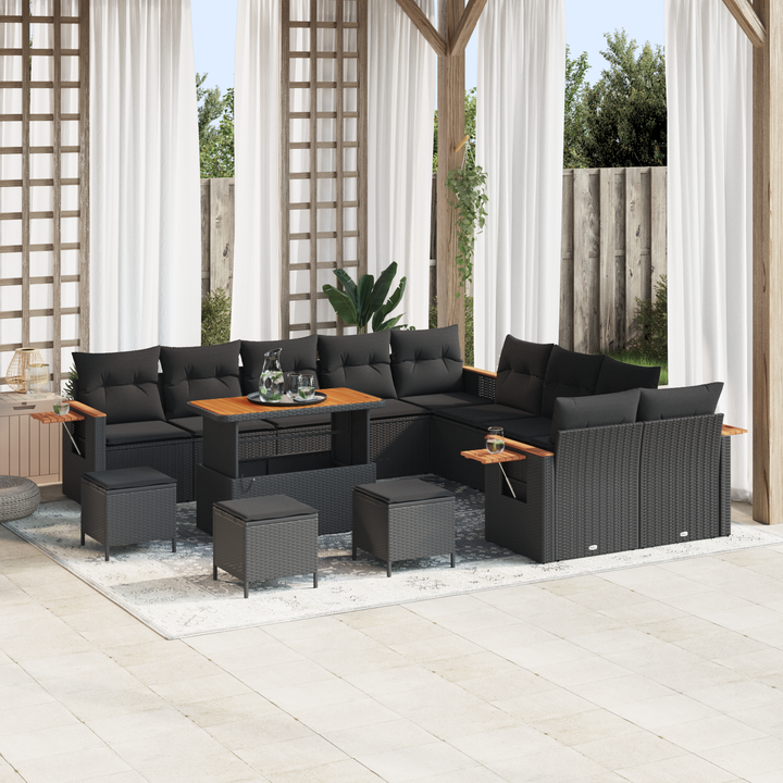 Havesofa Sæt med pude 18 pcs Sort polyrattan