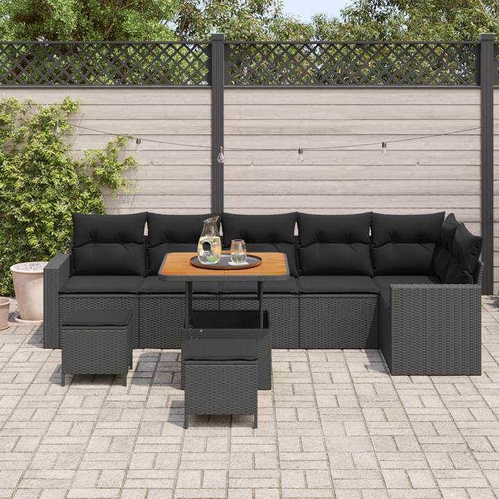 Havesofa Sæt med pude 11 pcs Sort polyrattan