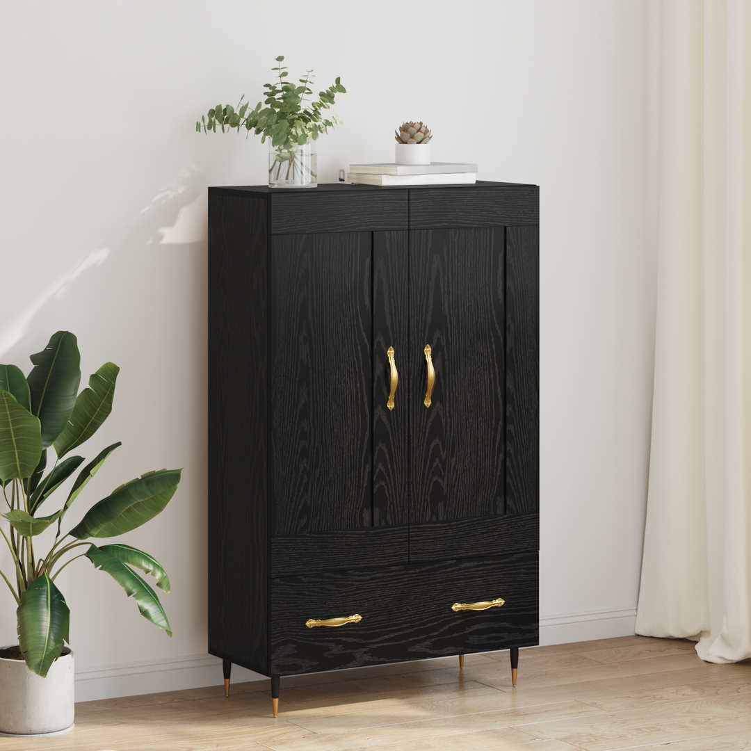 Highboard med skuffe Sort eg 69,5 x 31 x 115 cm Konstrueret træ