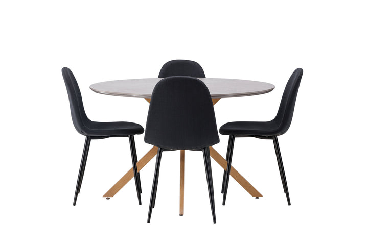 Venture Home Piazza Dining Table - Natural / Dark Grey Spraystone +Polar Dining Chair - Black Legs - Black Fabric _4