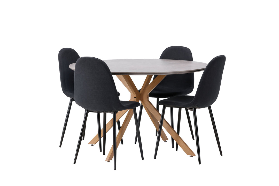 Venture Home Piazza Dining Table - Natural / Dark Grey Spraystone +Polar Dining Chair - Black Legs - Black Fabric _4