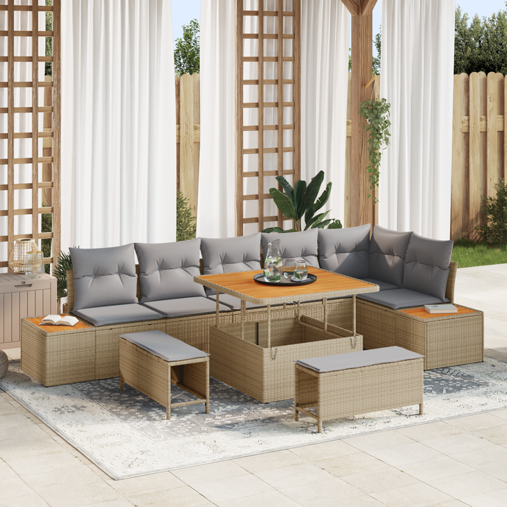 Havesofa Sæt med pude 9 pcs Beige og lys grå