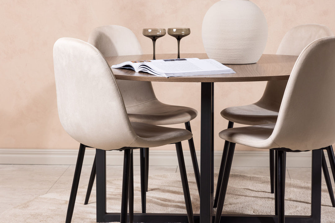 Venture Home Durango Dining Table - Black / Walnut MDF +Polar Dining Chair - Black legs / Beige Velvet _4