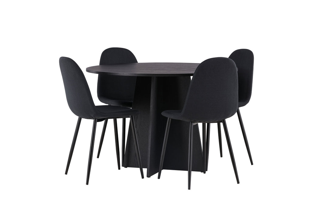 Venture Home Bootcut Round Dining Table - Black / Black Fanéer +Polar Dining Chair - Black Legs - Black Fabric _4