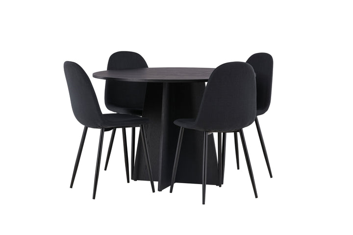 Venture Home Bootcut Round Dining Table - Black / Black Fanéer +Polar Dining Chair - Black Legs - Black Fabric _4
