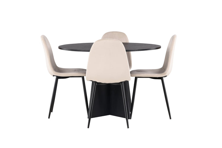 Venture Home Bootcut Round Dining Table - Black / Black Fanéer +Polar Dining Chair - Black legs / Beige Velvet _4
