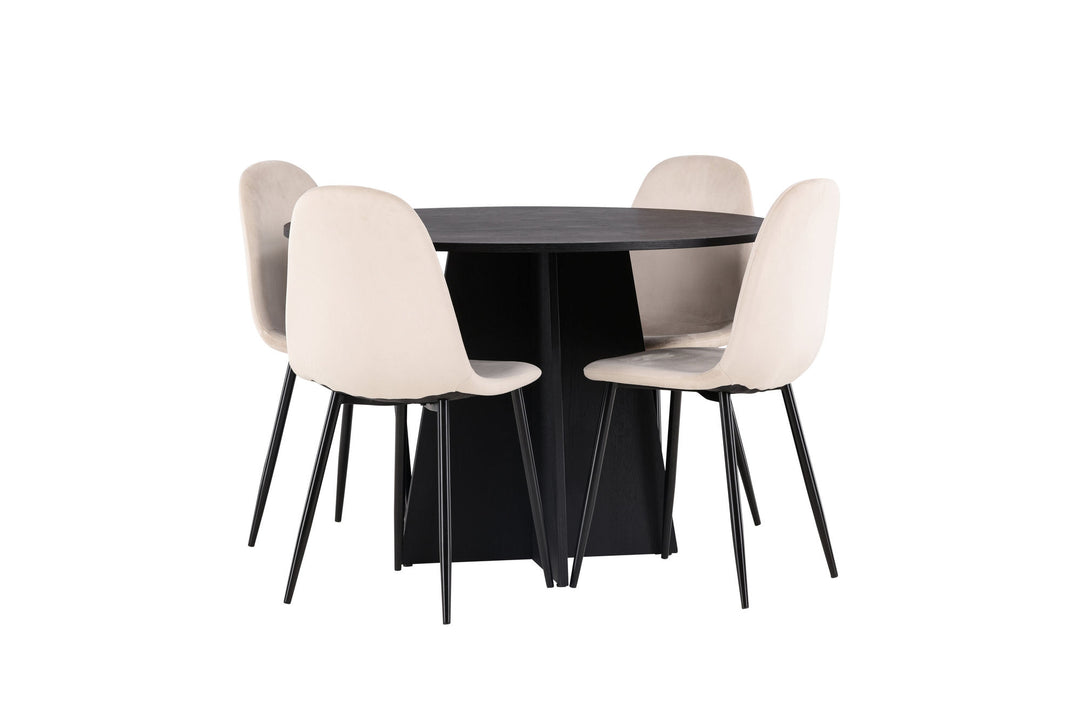 Venture Home Bootcut Round Dining Table - Black / Black Fanéer +Polar Dining Chair - Black legs / Beige Velvet _4