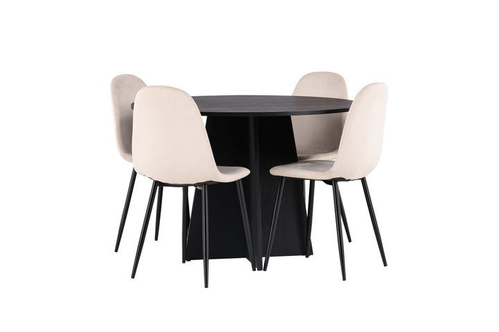 Venture Home Bootcut Round Dining Table - Black / Black Fanéer +Polar Dining Chair - Black legs / Beige Velvet _4