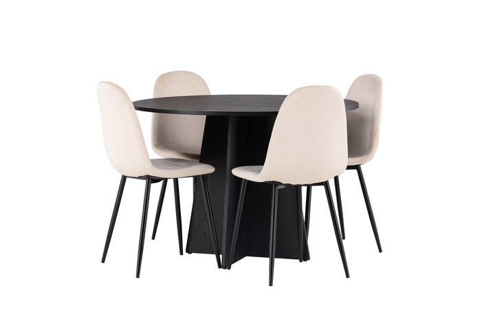 Venture Home Bootcut Round Dining Table - Black / Black Fanéer +Polar Dining Chair - Black legs / Beige Velvet _4