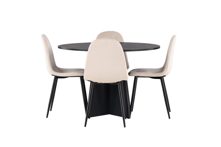 Venture Home Bootcut Round Dining Table - Black / Black Fanéer +Polar Dining Chair - Black legs / Beige Velvet _4