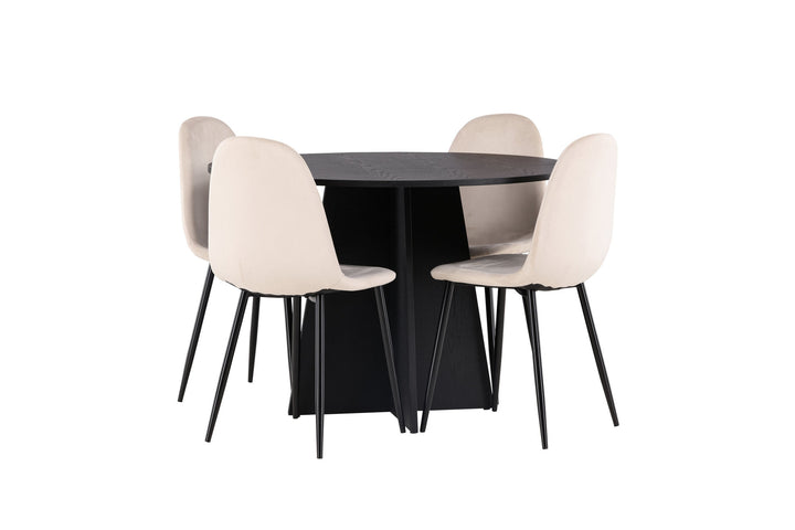 Venture Home Bootcut Round Dining Table - Black / Black Fanéer +Polar Dining Chair - Black legs / Beige Velvet _4