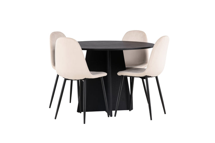 Venture Home Bootcut Round Dining Table - Black / Black Fanéer +Polar Dining Chair - Black legs / Beige Velvet _4