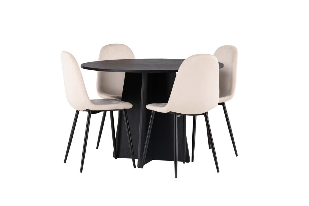 Venture Home Bootcut Round Dining Table - Black / Black Fanéer +Polar Dining Chair - Black legs / Beige Velvet _4