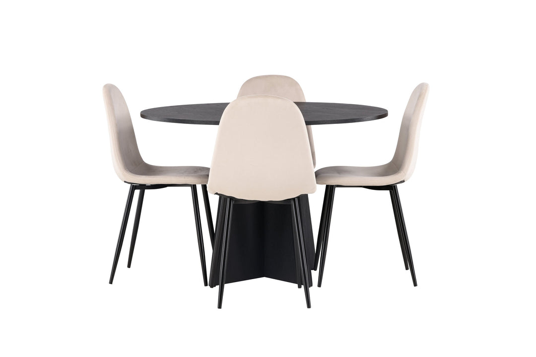 Venture Home Bootcut Round Dining Table - Black / Black Fanéer +Polar Dining Chair - Black legs / Beige Velvet _4