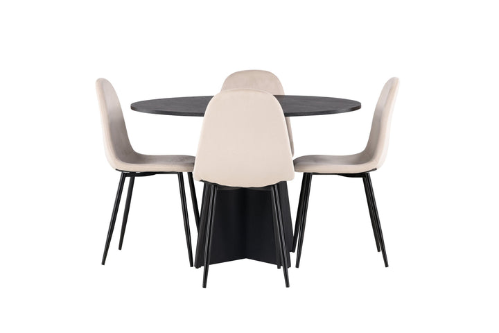 Venture Home Bootcut Round Dining Table - Black / Black Fanéer +Polar Dining Chair - Black legs / Beige Velvet _4