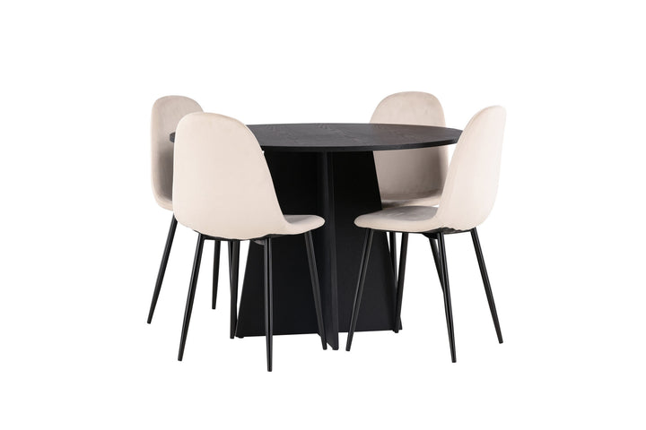 Venture Home Bootcut Round Dining Table - Black / Black Fanéer +Polar Dining Chair - Black legs / Beige Velvet _4