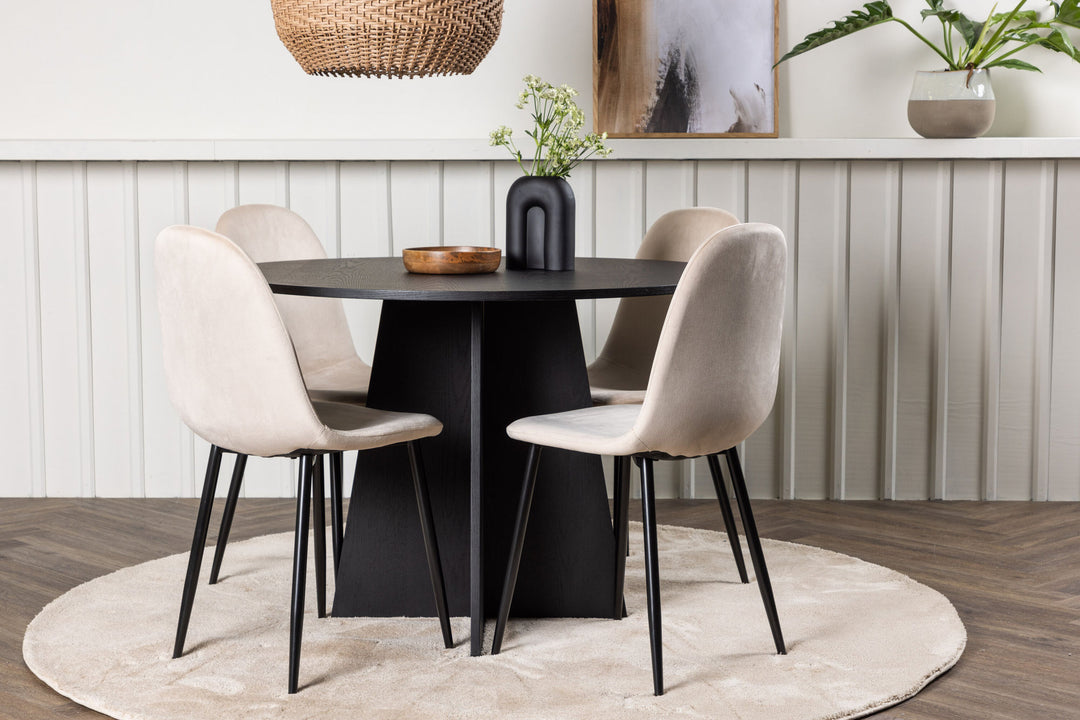 Venture Home Bootcut Round Dining Table - Black / Black Fanéer +Polar Dining Chair - Black legs / Beige Velvet _4