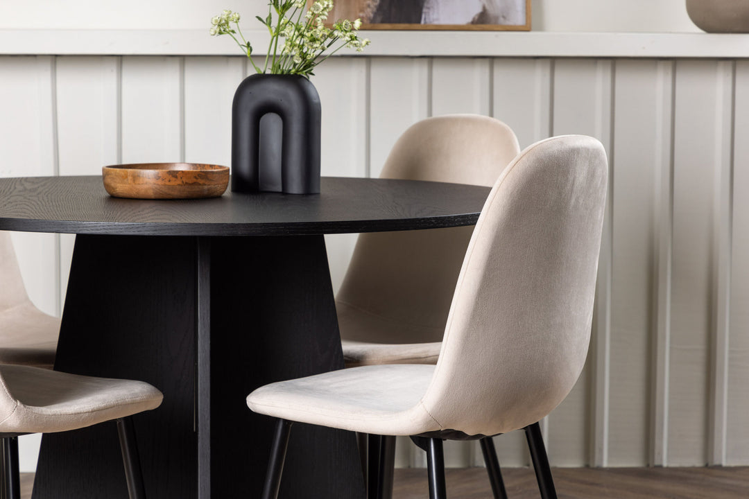 Venture Home Bootcut Round Dining Table - Black / Black Fanéer +Polar Dining Chair - Black legs / Beige Velvet _4