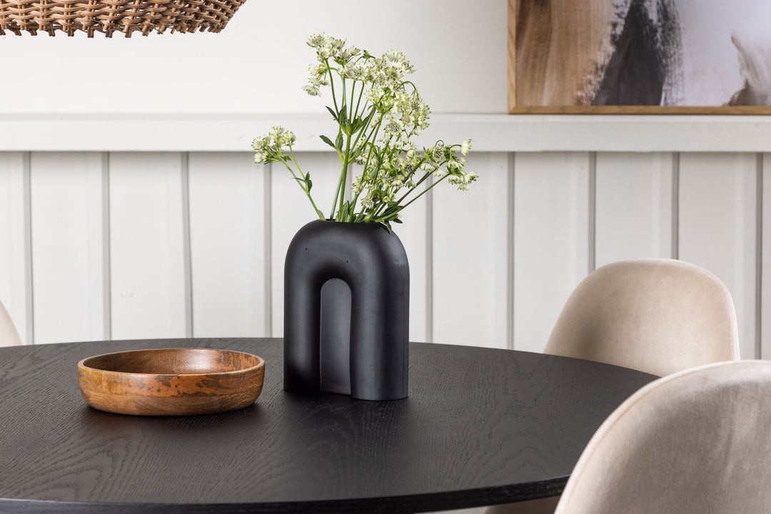 Venture Home Bootcut Round Dining Table - Black / Black Fanéer +Polar Dining Chair - Black legs / Beige Velvet _4