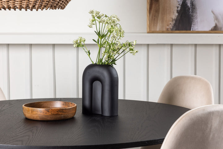 Venture Home Bootcut Round Dining Table - Black / Black Fanéer +Polar Dining Chair - Black legs / Beige Velvet _4