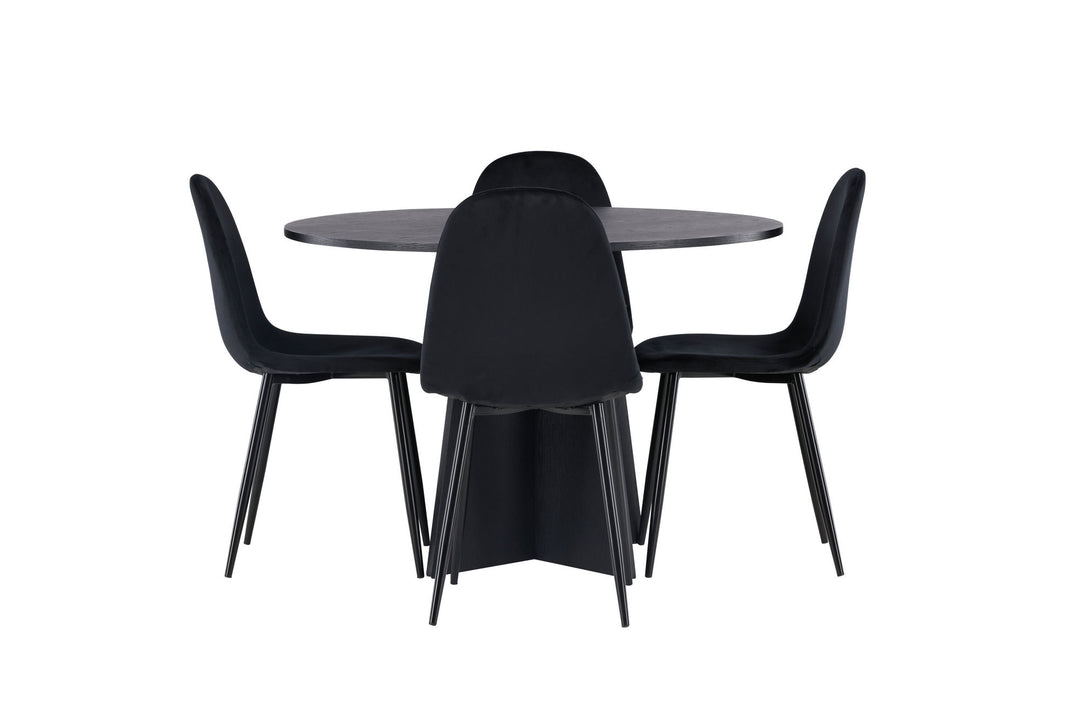 Venture Home Bootcut Round Dining Table - Black / Black Fanéer +Polar Dining Chair - Black legs / Black Velvet _4