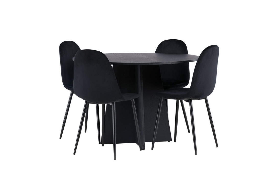 Venture Home Bootcut Round Dining Table - Black / Black Fanéer +Polar Dining Chair - Black legs / Black Velvet _4
