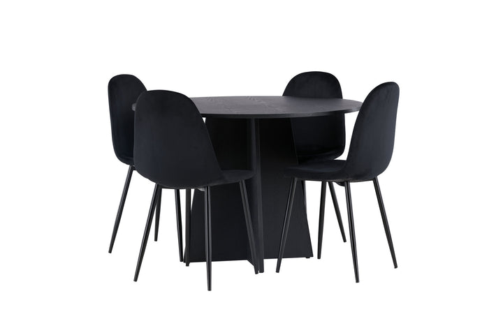 Venture Home Bootcut Round Dining Table - Black / Black Fanéer +Polar Dining Chair - Black legs / Black Velvet _4