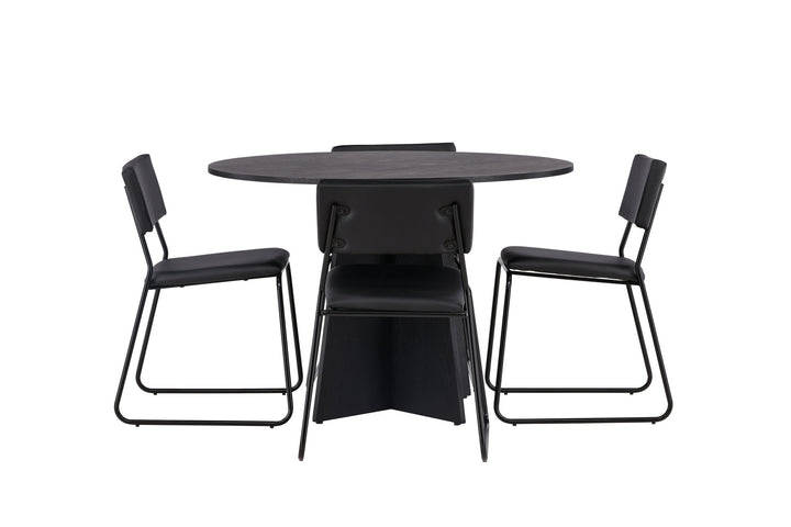 Venture Home Bootcut Round Dining Table - Black / Black Fanéer +Kenth Chair - Black / Black PU _4