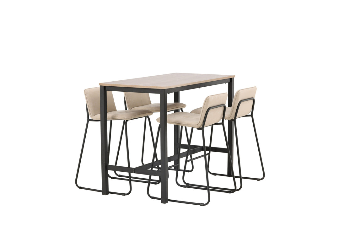 Venture Home Camden Bar Table - Walnut / Walnut MDF +Bisbee Bar Chair - Black / Beige Microfiber _4