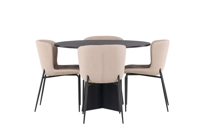 Venture Home Bootcut Round Dining Table - Black / Black Fanéer +Modesto Dining Chair - Beige / Beige Boucle _4