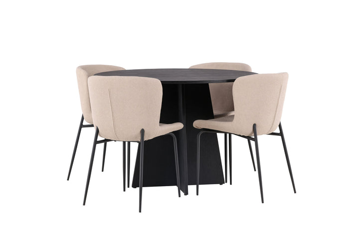 Venture Home Bootcut Round Dining Table - Black / Black Fanéer +Modesto Dining Chair - Beige / Beige Boucle _4