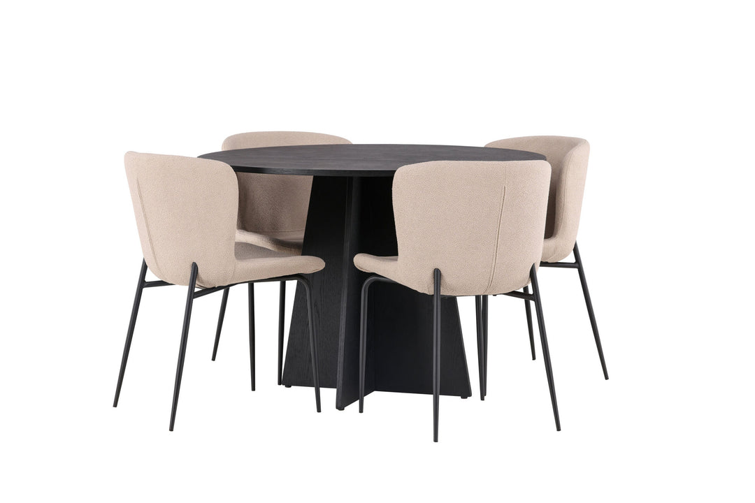Venture Home Bootcut Round Dining Table - Black / Black Fanéer +Modesto Dining Chair - Beige / Beige Boucle _4