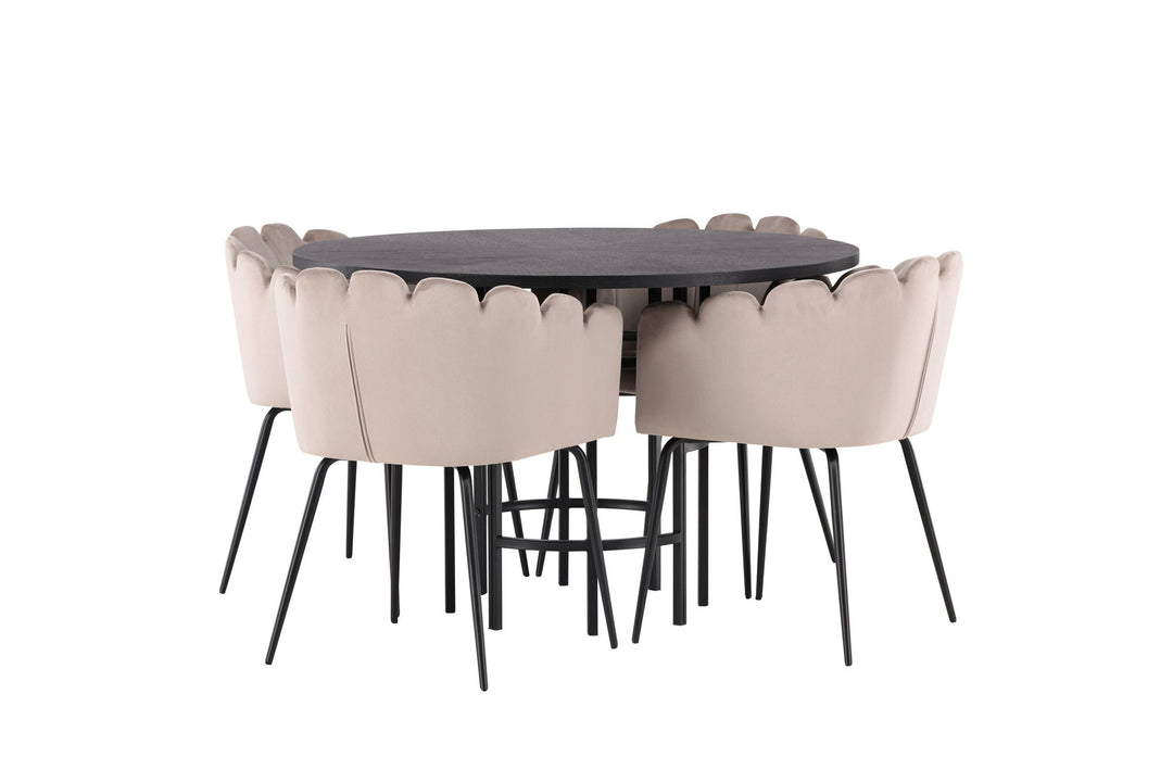 Venture Home Copenhagen Dining Table - Black / Black Veneer +Limhamn Chair - Black / Beige Velvet _4