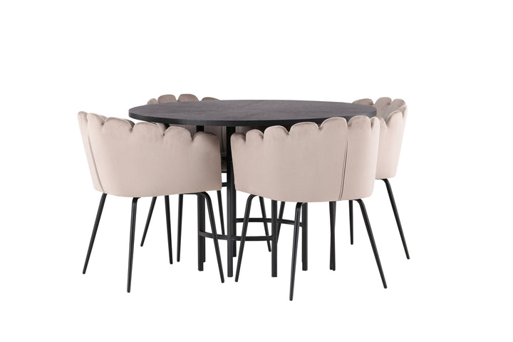 Venture Home Copenhagen Dining Table - Black / Black Veneer +Limhamn Chair - Black / Beige Velvet _4