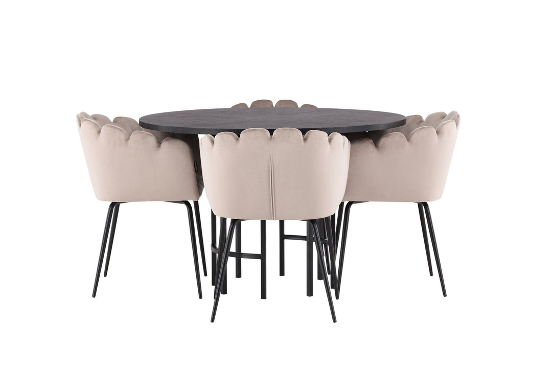 Venture Home Copenhagen Dining Table - Black / Black Veneer +Limhamn Chair - Black / Beige Velvet _4