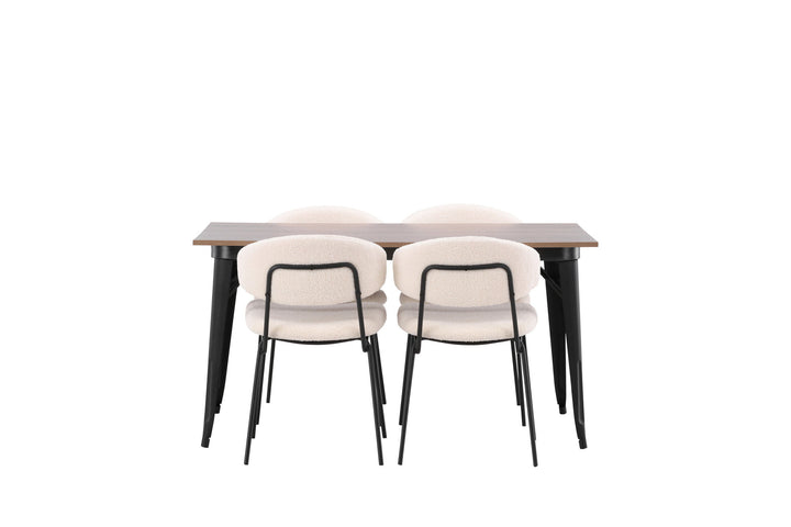 Venture Home Tempe Dining Table - Black / Walnut MDF +Chico Dining Chair - Black / White Boucle _4